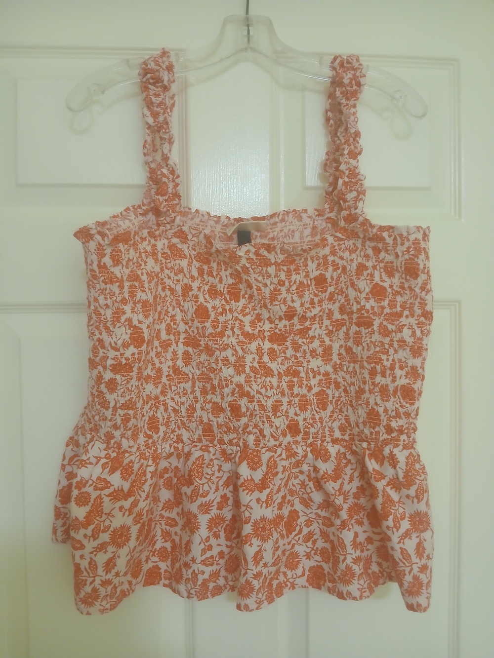 Universal Thread Cream and Orange Floral Smocked Tank